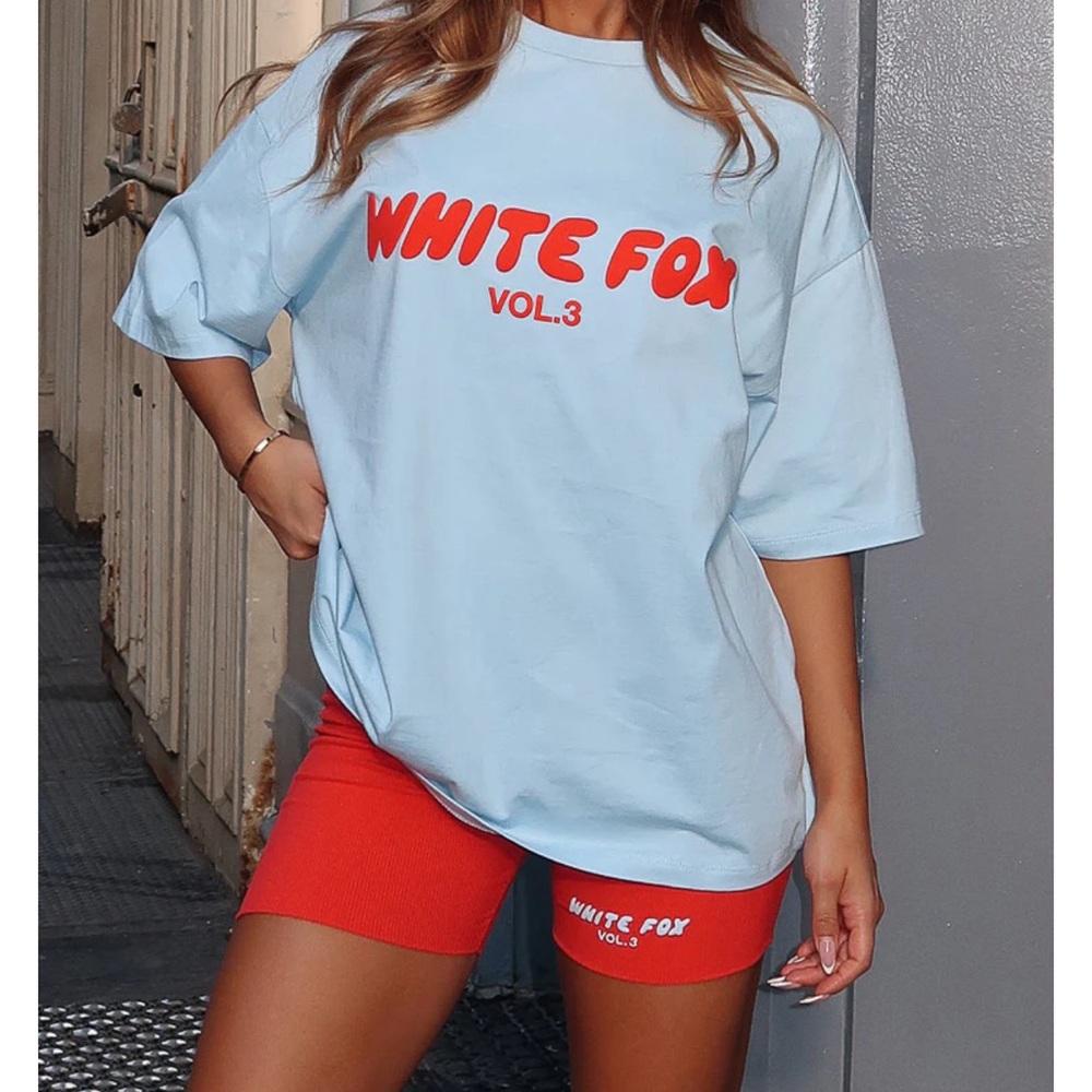 White Fox Blue and Red Graphic Tee and Shorts Set